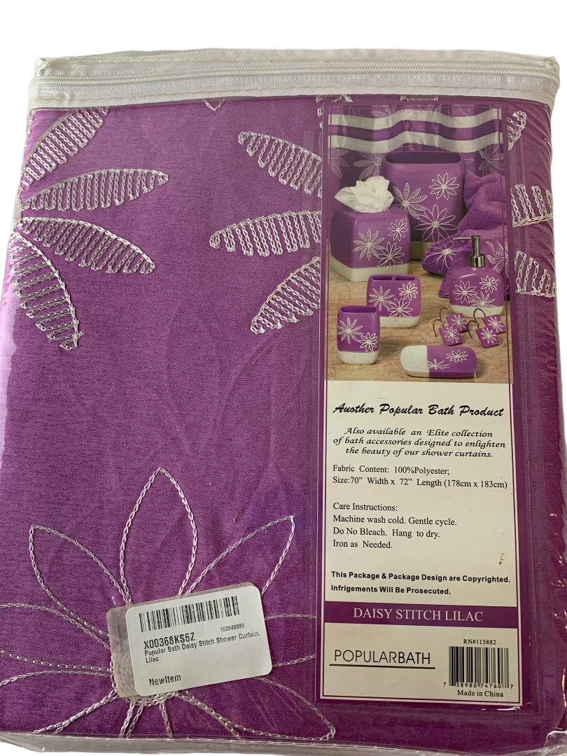 Popular Bath Daisy Stitch Lilac Shower Curtain 70" X 72" 100% Polyester New