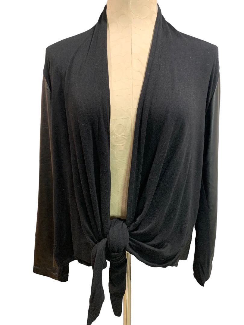 14W Amanda + Chelsea Women's Open Cardigan Vegan Leather Trim Black