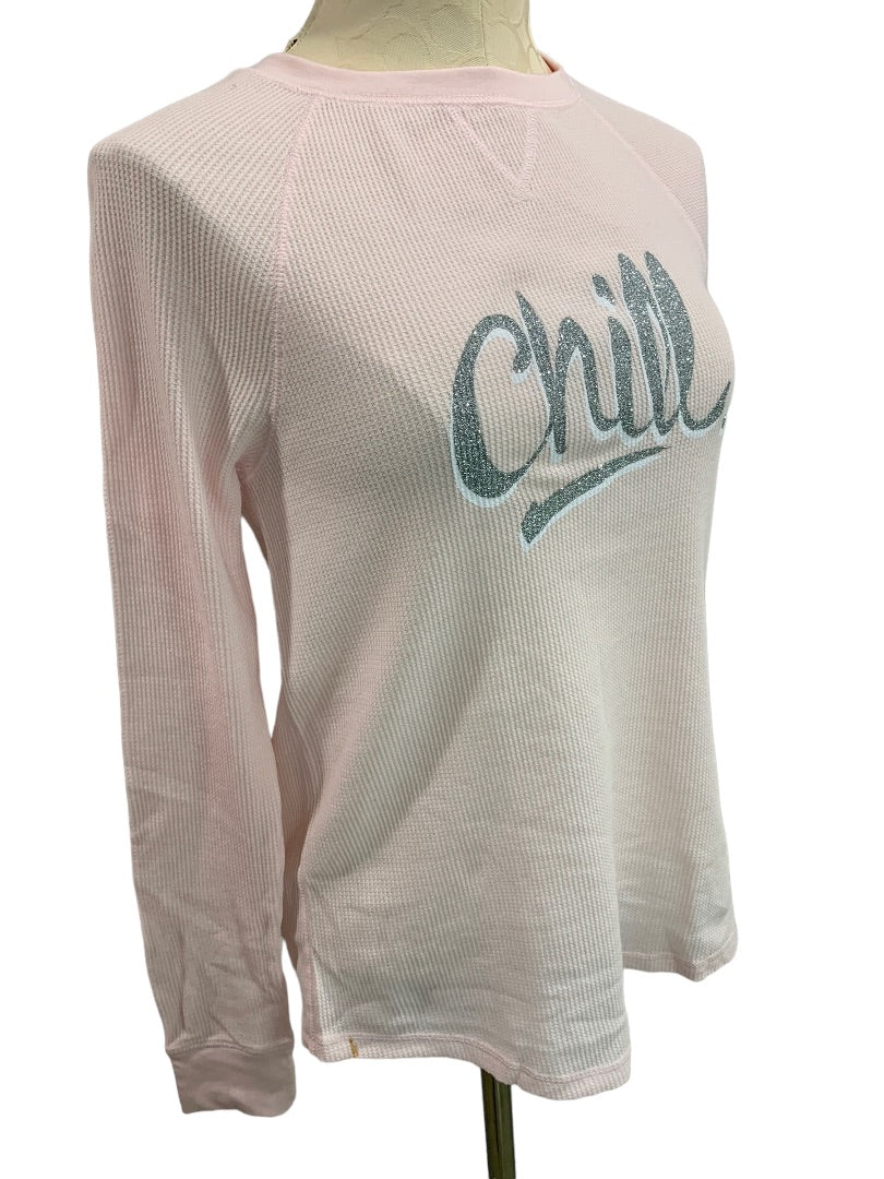 Small Xhilaration Pink Thermal Long Sleeve Top "Chill" Silver Glitter