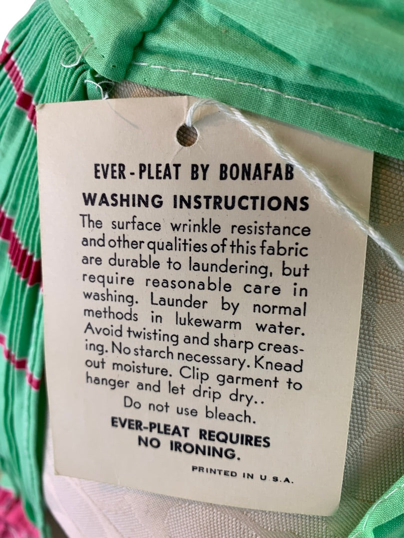 Vintage Ever-Pleat Apron by Lowenstein Sons Pleated Half Apron Green Floral New Old Stock