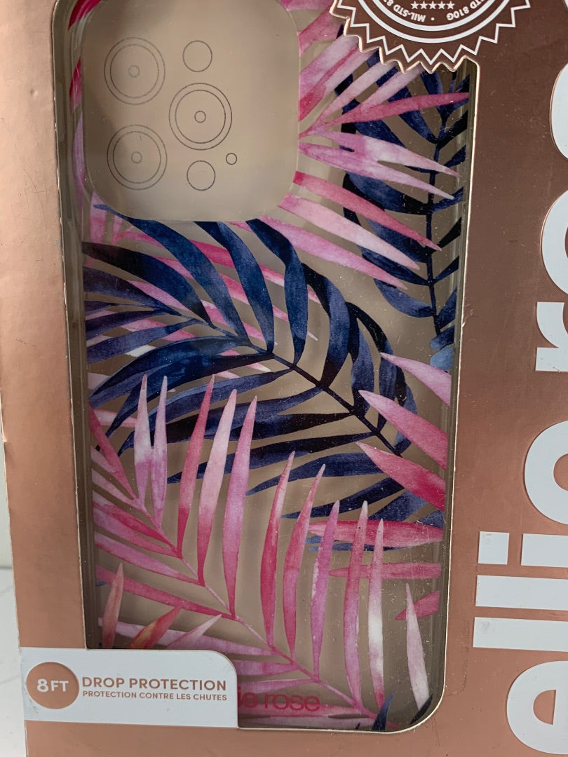 ellie rose Phone Cover for iPhone 13 and 13 Pro New 8 ft Drop Protection Pink Black Fern Palm