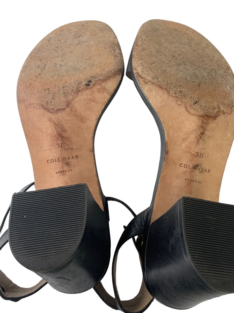 Size 7 Cole Haan Black Leather Ankle Strap Sandals 2.5" Block Heel