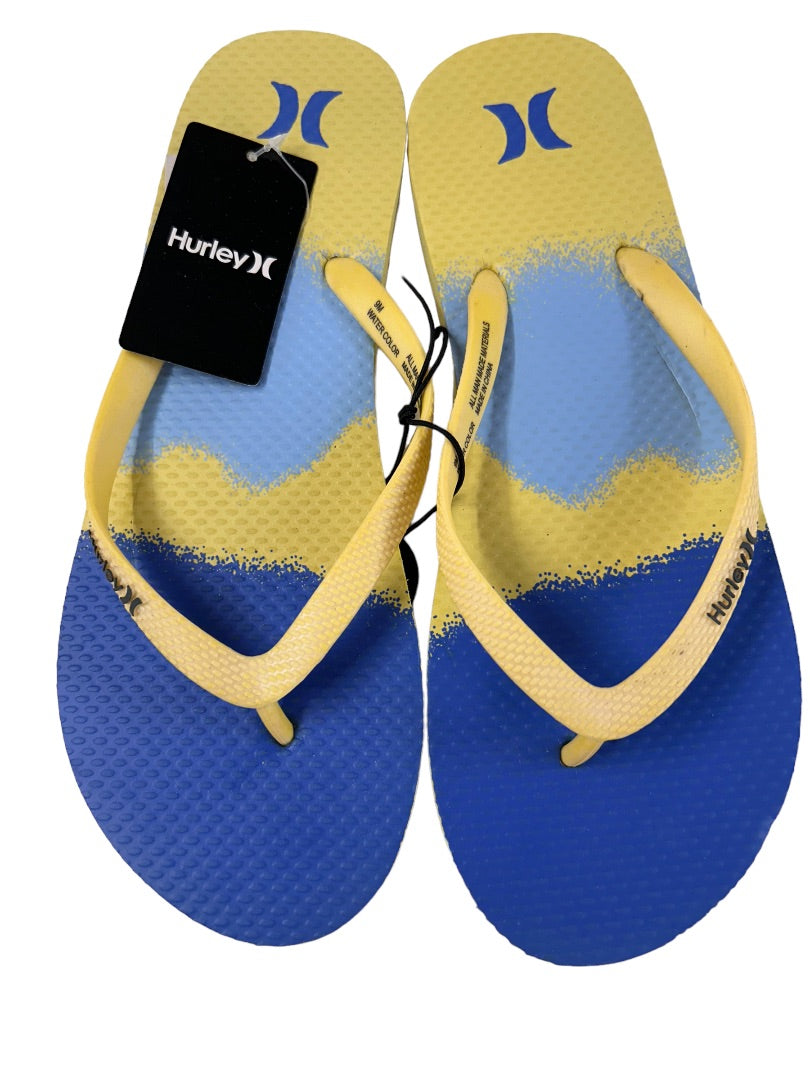 Size 9 Hurley Women's Water Color Sunshine Flip Flops New Thong Sandals
