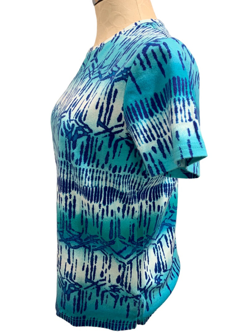Medium Studio Works Women's Blue Pattern Short Sleeve Tshirt