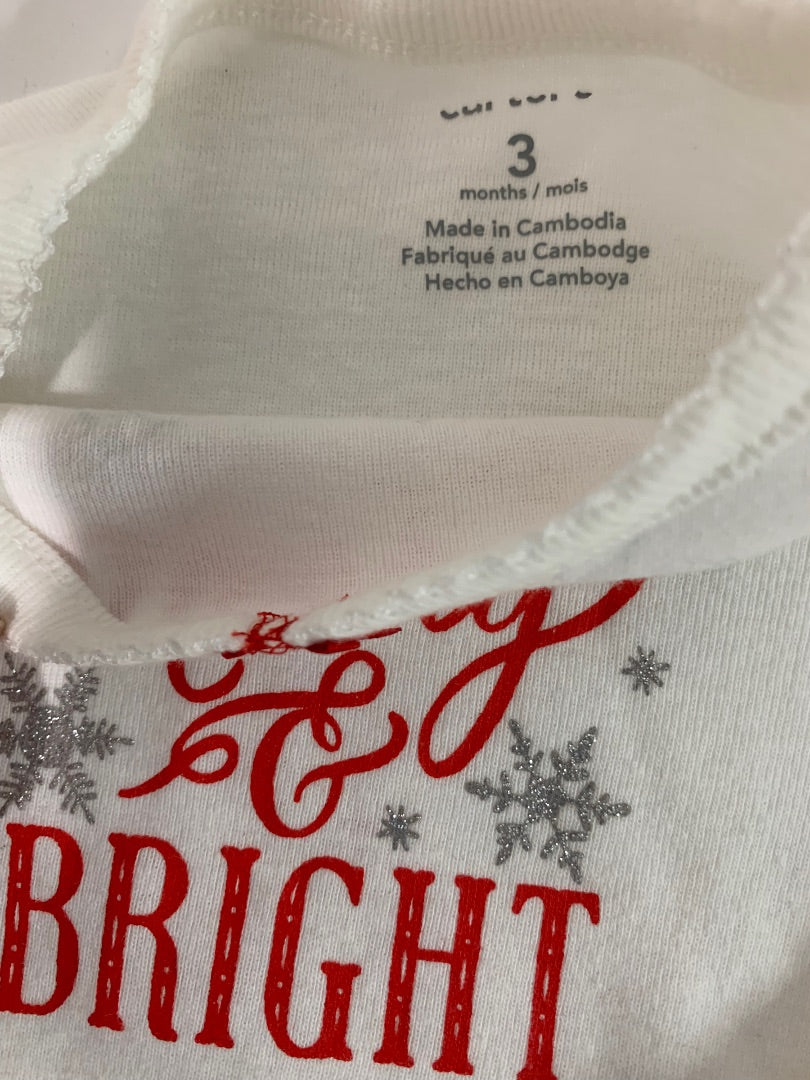 3 Months Carters Girls Two Piece Holiday Outfit New "Merry & Bright" Tutu