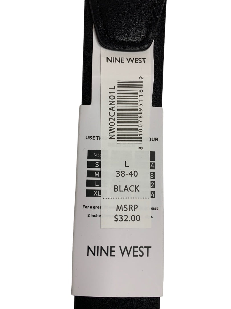 Large (38-40) Nine West Men's New Black Vegan Leather Belt Silvertone Sustainable Luxury