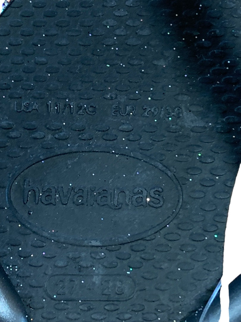 11/12C Havaianas Girls Black Dark Metallic Glitter New Flip Flops Sandals