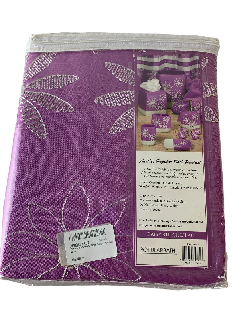 Popular Bath Daisy Stitch Lilac Shower Curtain 70" X 72" 100% Polyester New
