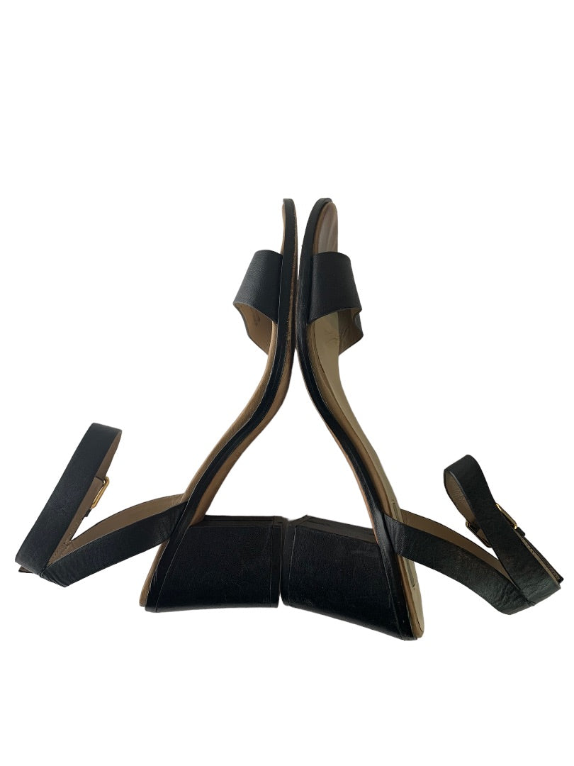 Size 7 Cole Haan Black Leather Ankle Strap Sandals 2.5" Block Heel