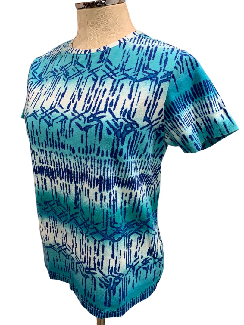 Medium Studio Works Women's Blue Pattern Short Sleeve Tshirt
