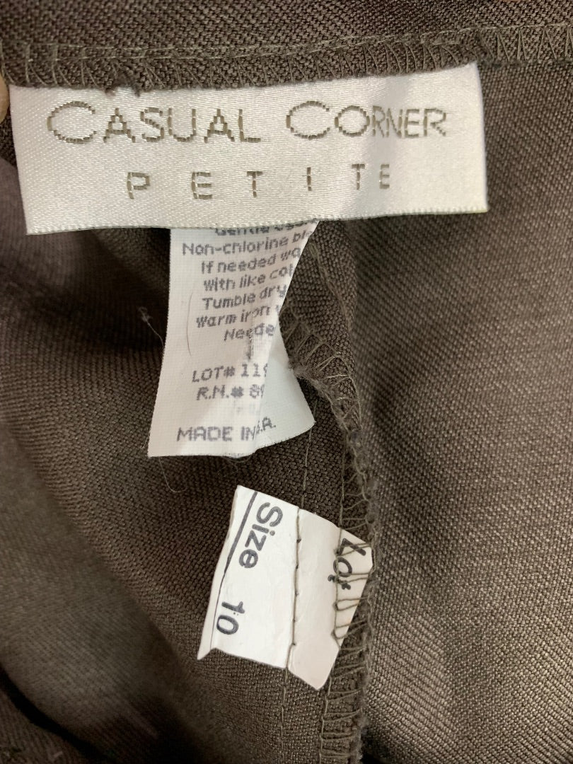 Size 10P Casual Corner Petites Brown Adjustable Waist Dress Pants 1990s Vintage