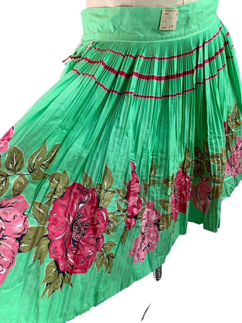 Vintage Ever-Pleat Apron by Lowenstein Sons Pleated Half Apron Green Floral New Old Stock