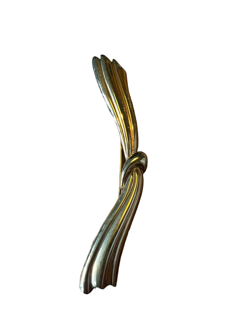 Monet Gold Tone Long Ribbon Brooch pin Knot Bow 4.25" x .50"