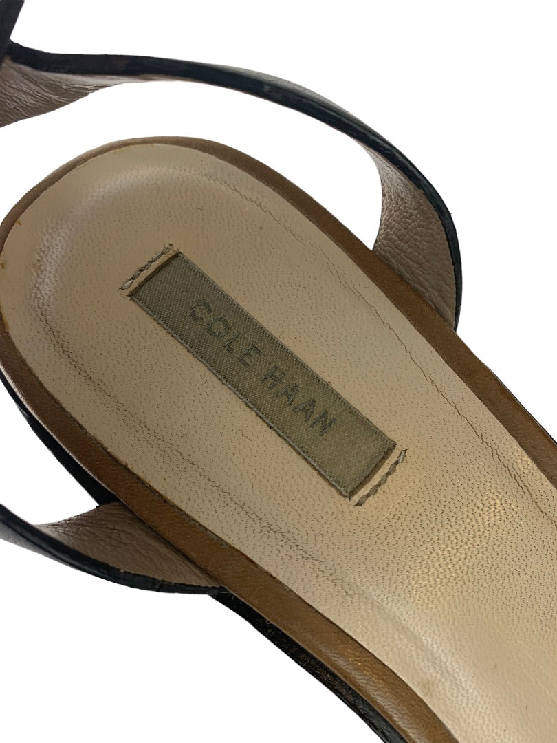 Size 7 Cole Haan Black Leather Ankle Strap Sandals 2.5" Block Heel