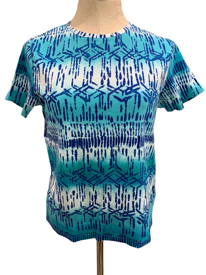 Medium Studio Works Women's Blue Pattern Short Sleeve Tshirt