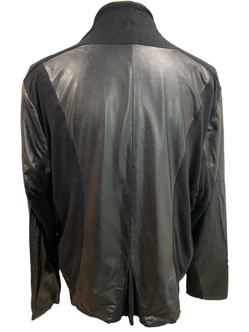 14W Amanda + Chelsea Women's Open Cardigan Vegan Leather Trim Black