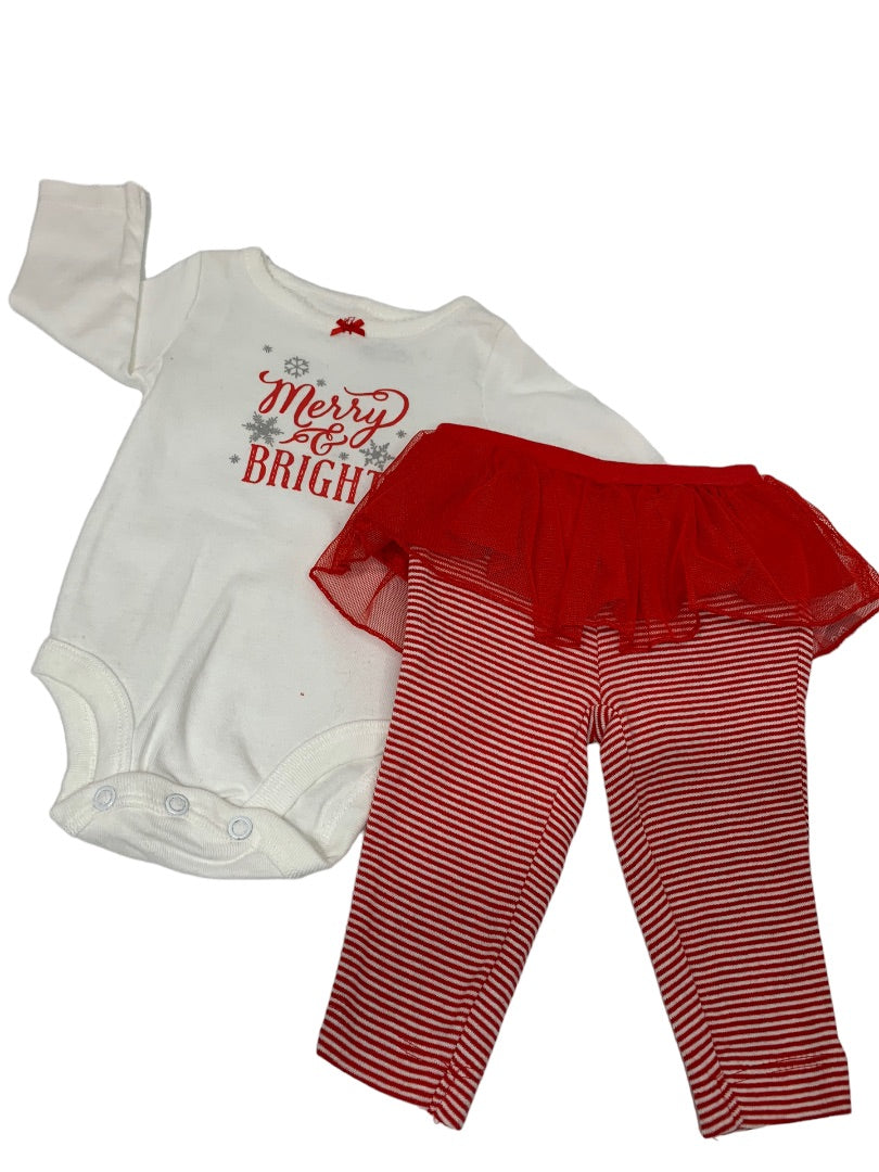 3 Months Carters Girls Two Piece Holiday Outfit New "Merry & Bright" Tutu