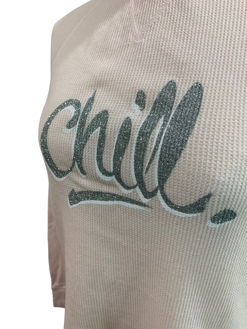 Small Xhilaration Pink Thermal Long Sleeve Top "Chill" Silver Glitter