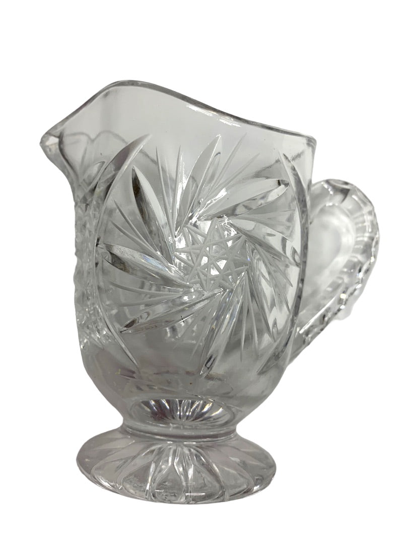 Vintage Clear Cut Pinwheel Crystal Footed Creamer and Sugar Bowl Set