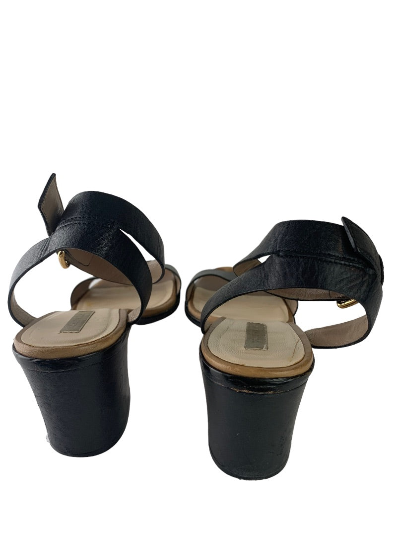 Size 7 Cole Haan Black Leather Ankle Strap Sandals 2.5" Block Heel