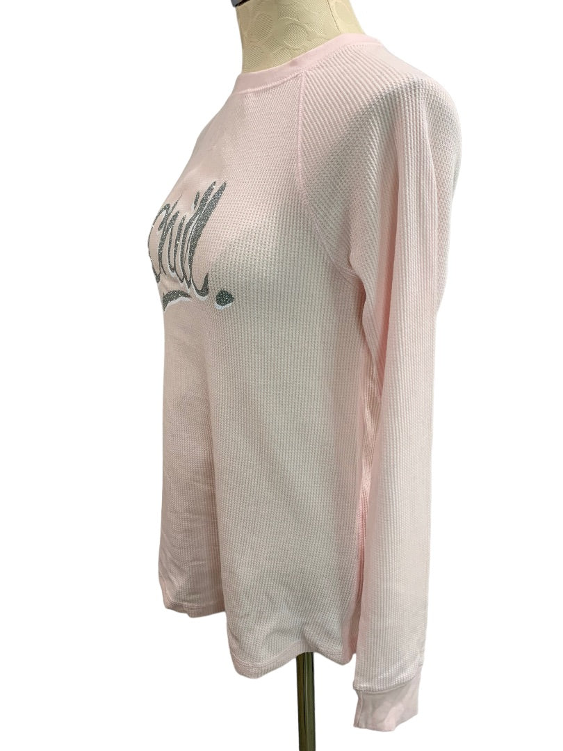Small Xhilaration Pink Thermal Long Sleeve Top "Chill" Silver Glitter