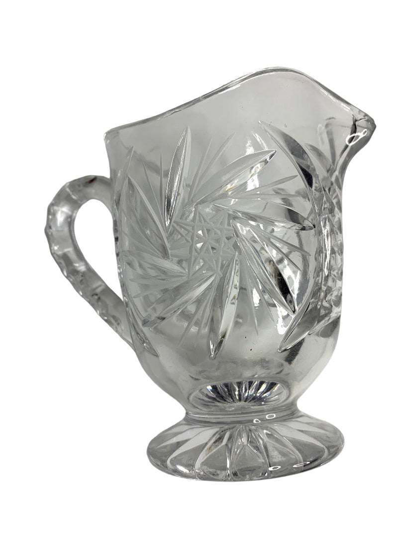 Vintage Clear Cut Pinwheel Crystal Footed Creamer and Sugar Bowl Set