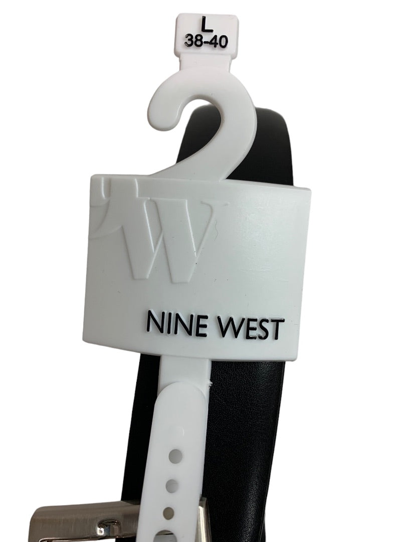 Large (38-40) Nine West Men's New Black Vegan Leather Belt Silvertone Sustainable Luxury