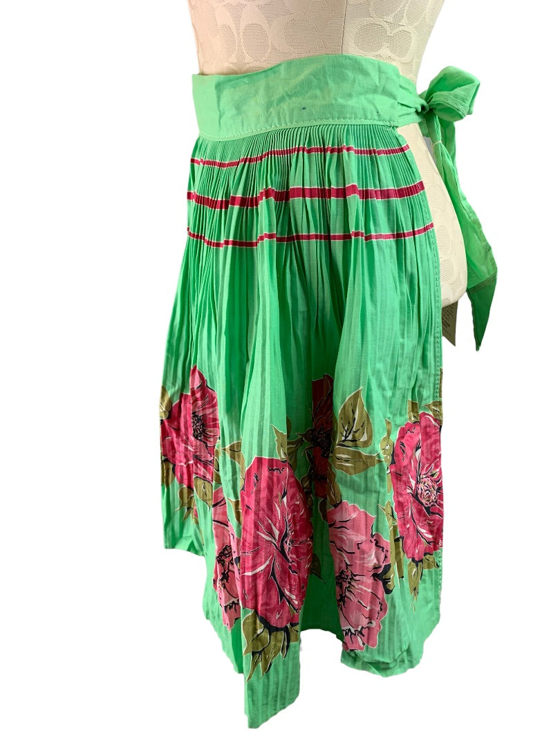 Vintage Ever-Pleat Apron by Lowenstein Sons Pleated Half Apron Green Floral New Old Stock