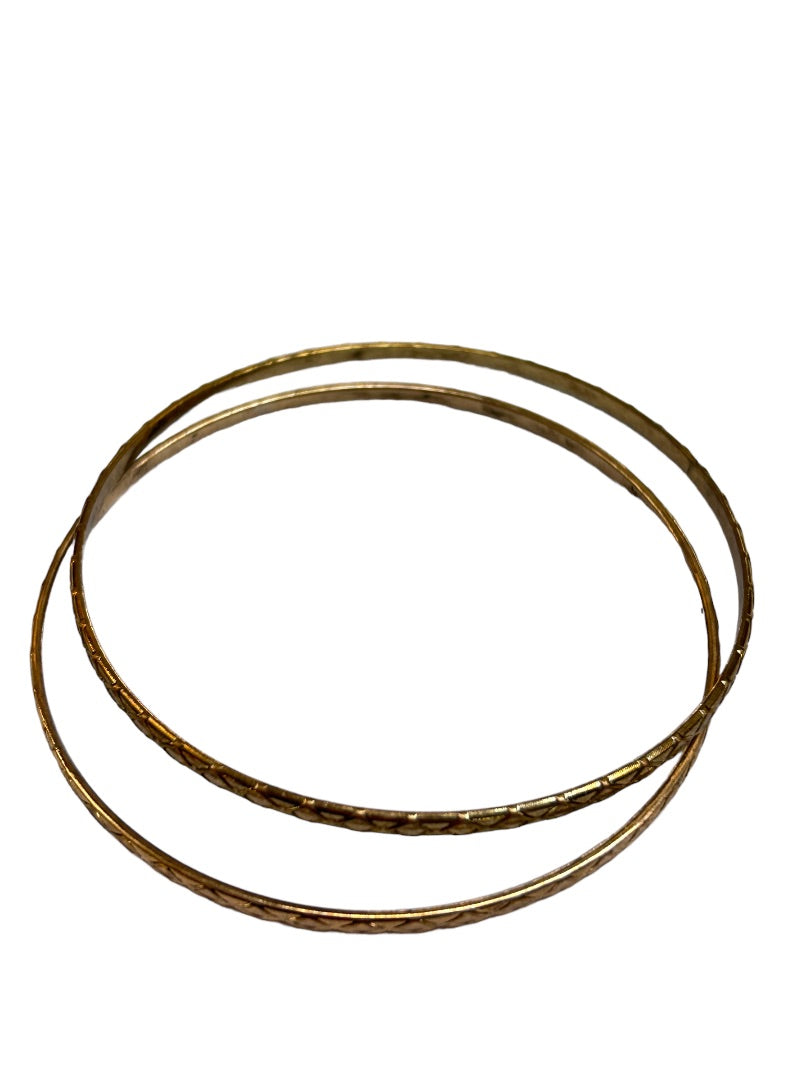 Set of 2 Goldtone Thin Bangle Bracelets Diamond Shape Pattern
