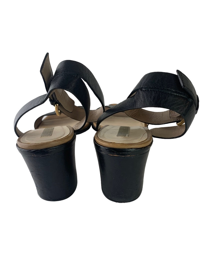 Size 7 Cole Haan Black Leather Ankle Strap Sandals 2.5" Block Heel