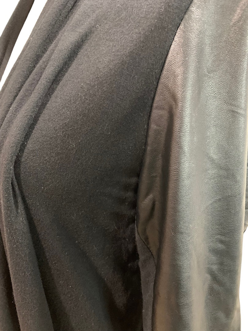 14W Amanda + Chelsea Women's Open Cardigan Vegan Leather Trim Black
