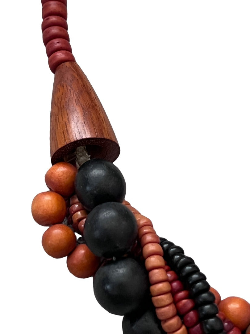 Wooden Beaded Necklace Twisted Multi-Bead Brown Black African Inspired