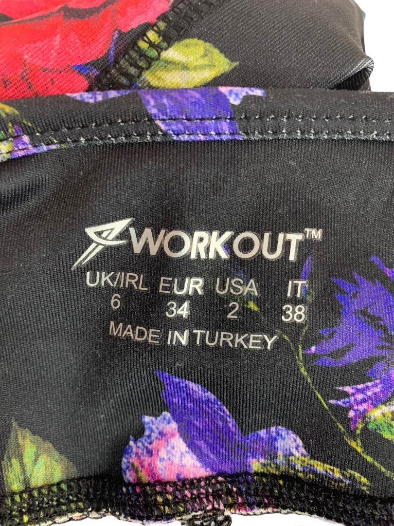 Size 6 Work Out Floral Women's Leggings Reflective Stripe Ankle Length