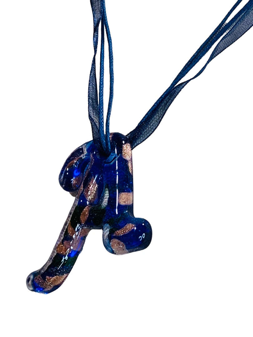Glass "A" Pendant Necklace 19" Multi Strand Ribbon Lobster Clasp