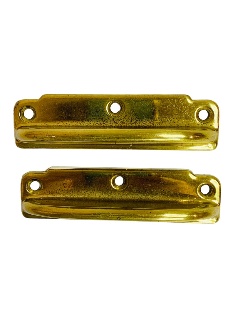Set of 2 Window Sash Pull Lift Bright Brass Color 3 1/2" Center to Center 4" Length