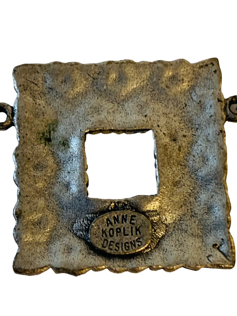 Anne Koplik Designs USA Mede Quality Necklace Silvertone Statement Necklace Enameled Squares 18"