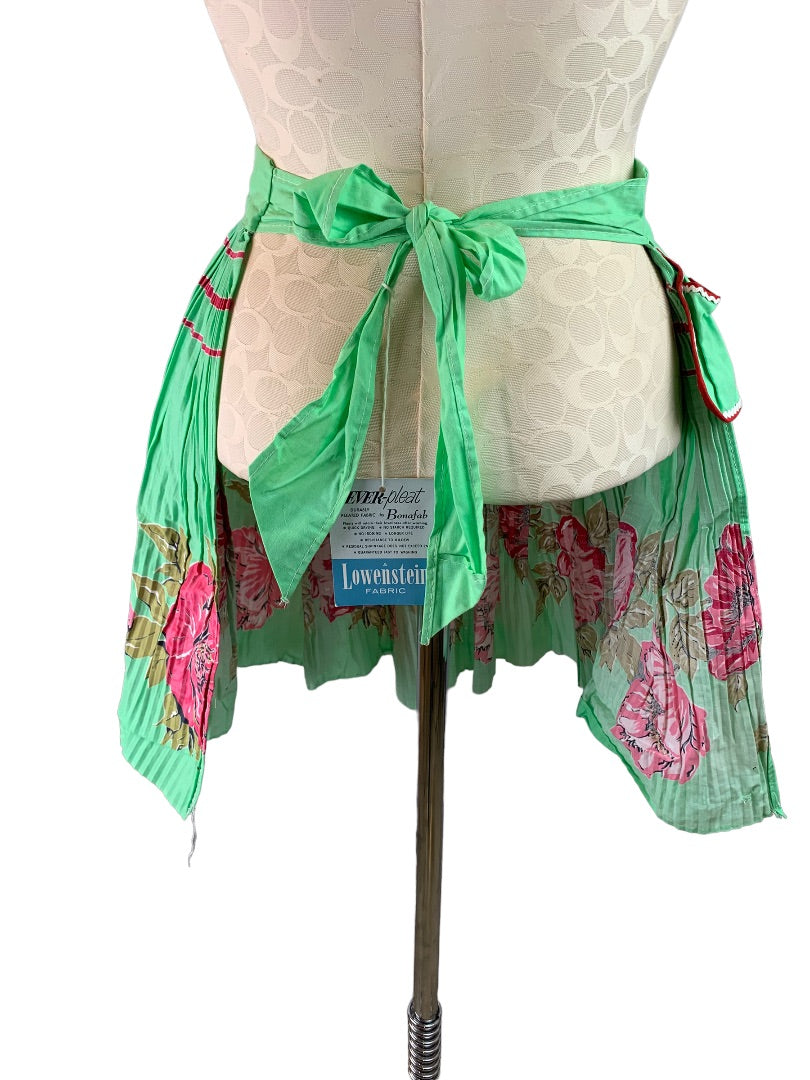 Vintage Ever-Pleat Apron by Lowenstein Sons Pleated Half Apron Green Floral New Old Stock