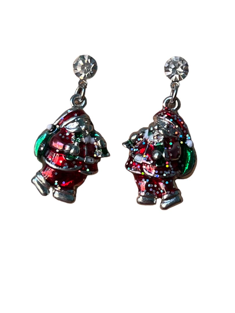 Santa Claus Dangle Costume Earrings Pierced Bling