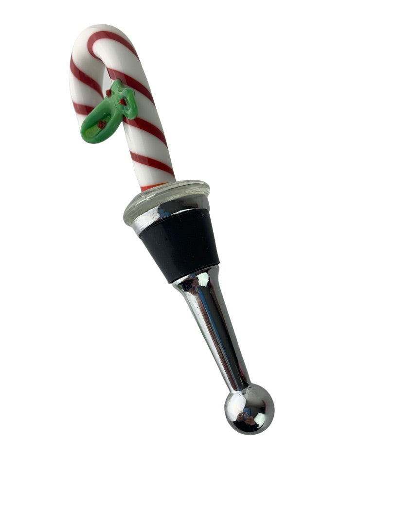 Bella Vita Candy Cane Glass Holiday Bottle Stopper New