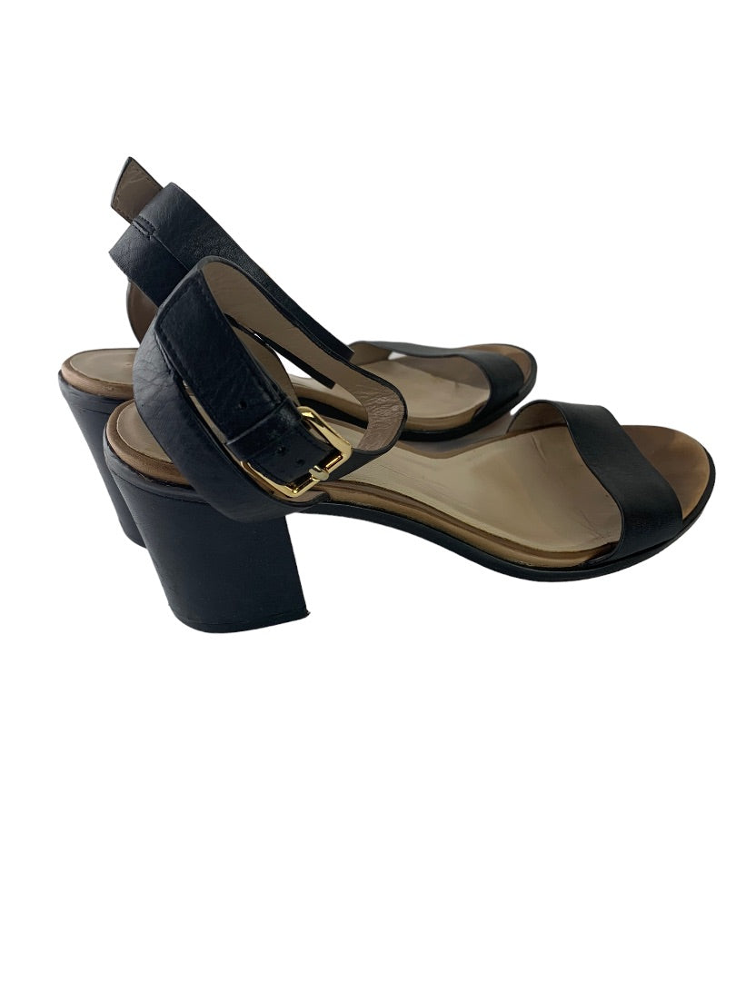 Size 7 Cole Haan Black Leather Ankle Strap Sandals 2.5" Block Heel