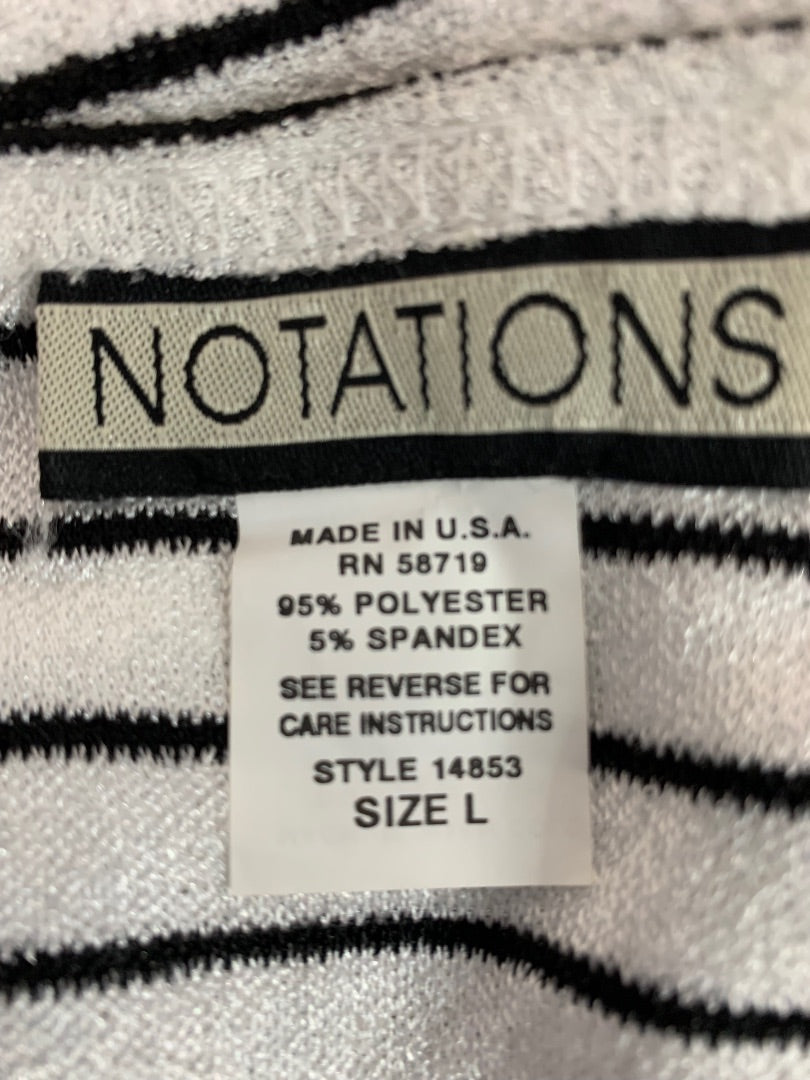 Large Notations Women's Vintage 1990s White Black Short Sleeve Top Striped