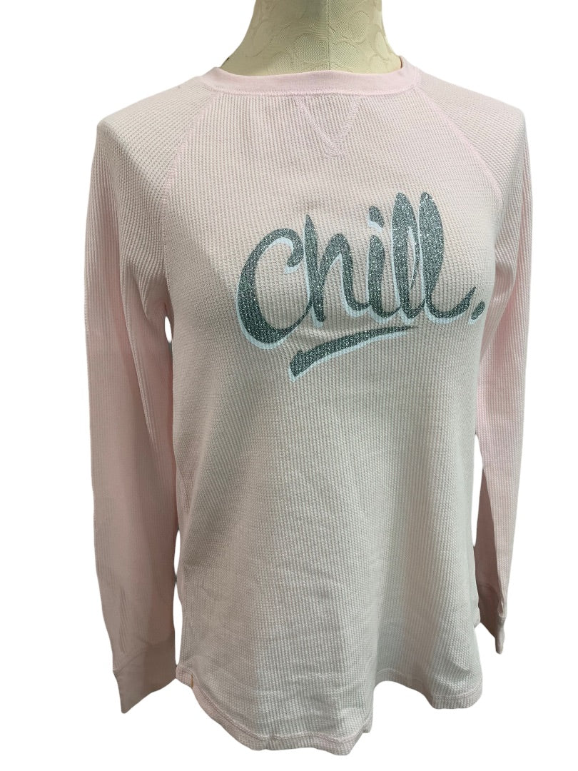 Small Xhilaration Pink Thermal Long Sleeve Top "Chill" Silver Glitter