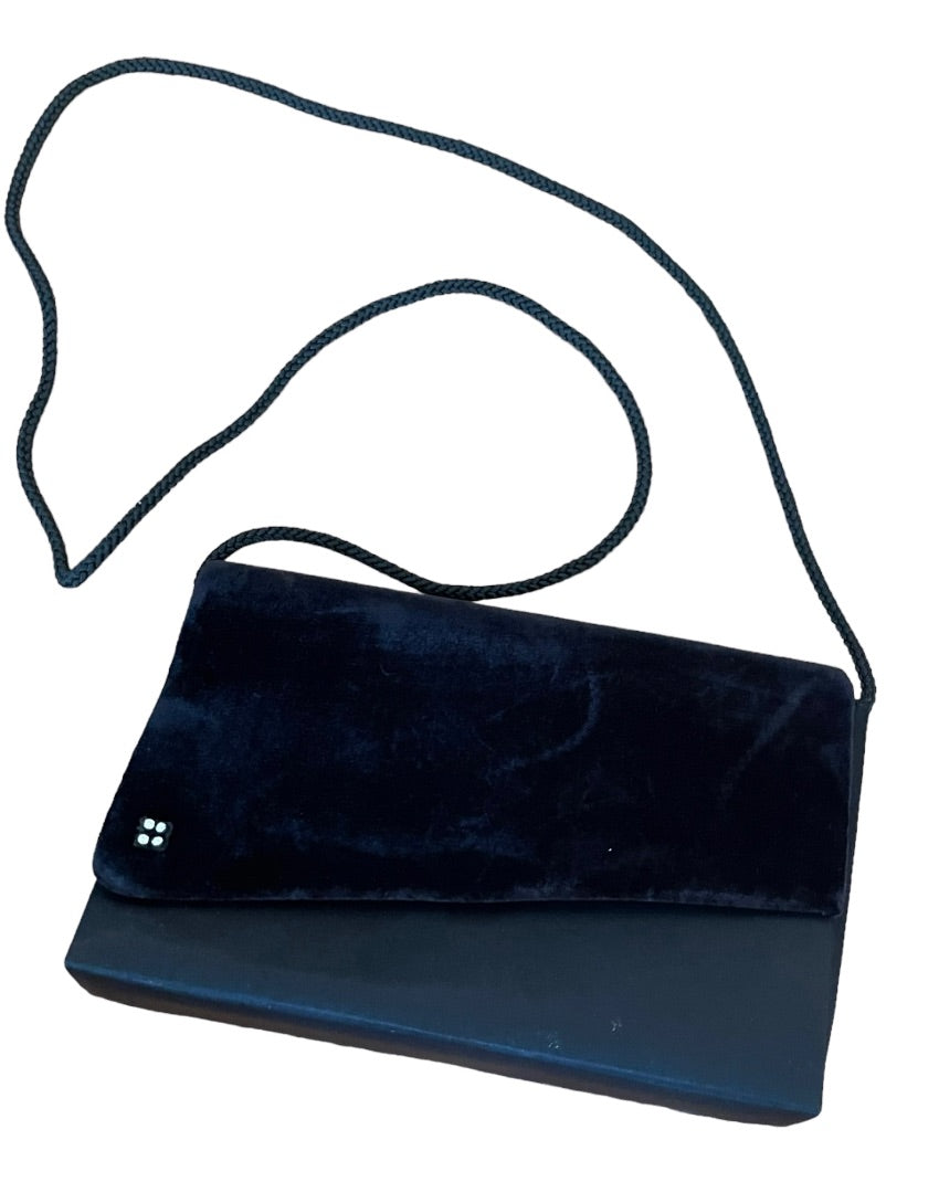Vintage 1990s La Regale Satin and Velvet Black Evening Bag Clutch Shoulder Bag