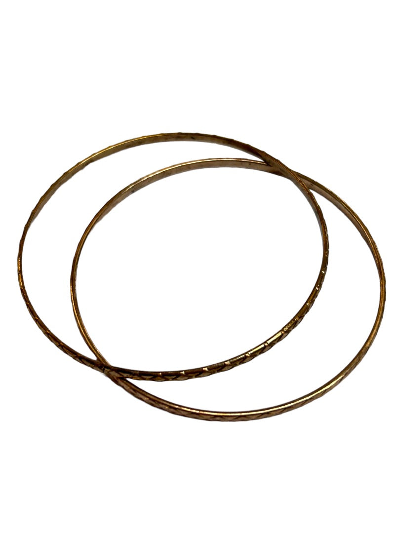 Set of 2 Goldtone Thin Bangle Bracelets Diamond Shape Pattern