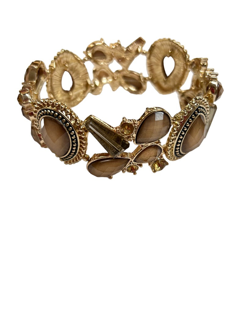 Statement Stretch Bracelet Large 3" Diameter Goldtone Mauve Faceted Acrylic