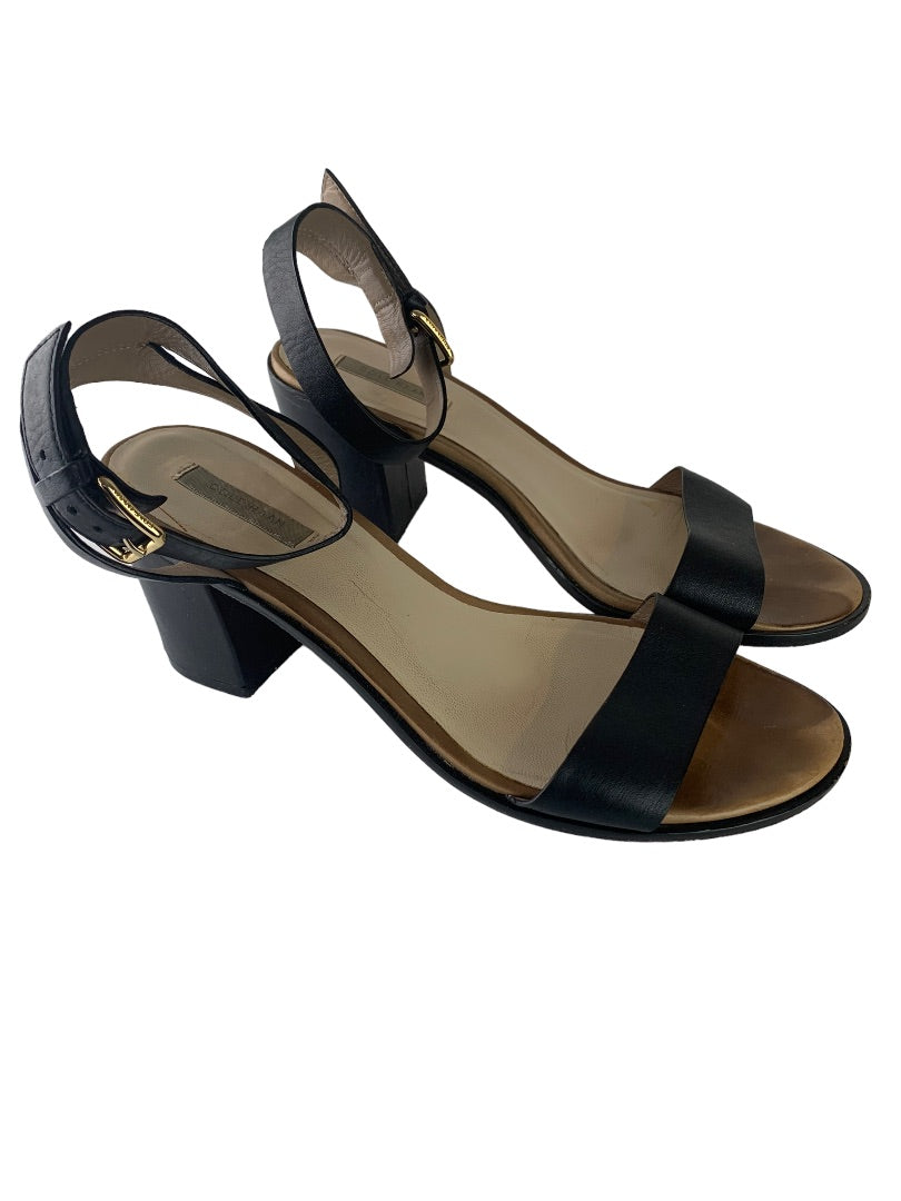 Size 7 Cole Haan Black Leather Ankle Strap Sandals 2.5" Block Heel