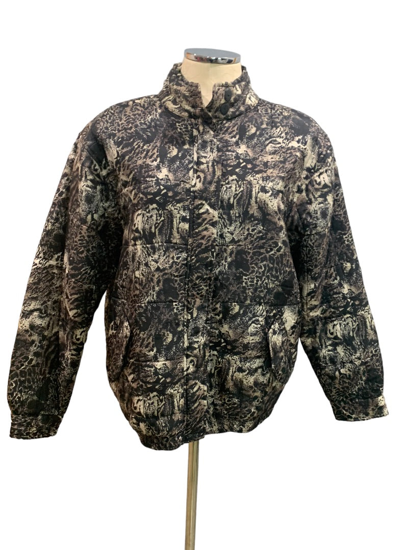 Medium Anna and Frank Women's Silk Vintage 1980s Animal Print Full Zip Jacket