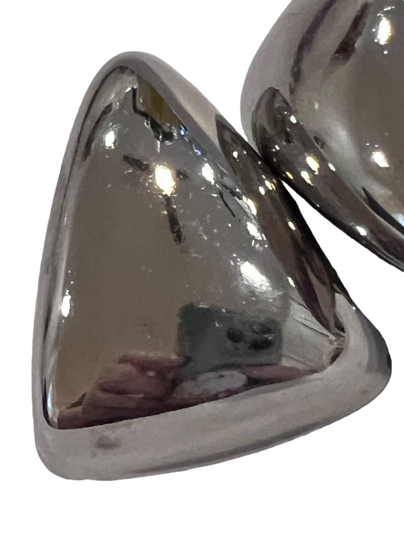 Silver Tone Clip On Earrings Large Doned Triangle Hollow 1 5/8" tall and 1 2/8" wide