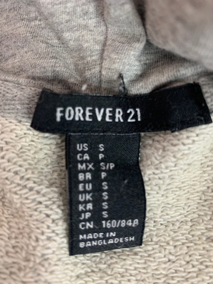 Small Forever 21 Junior Women's Gray Crop Pullover Hoodie Floral Embroidery