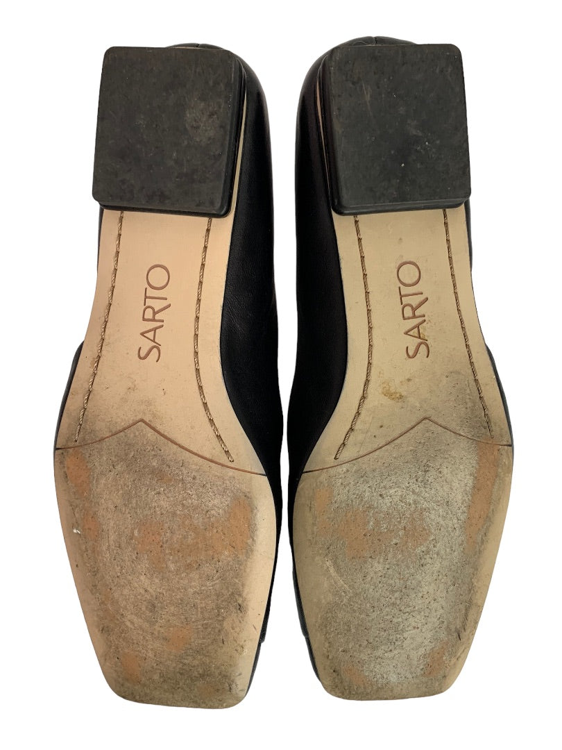 Size 5.5 Sarto Women's A-Tracy Black Leather Square Toe Shoes